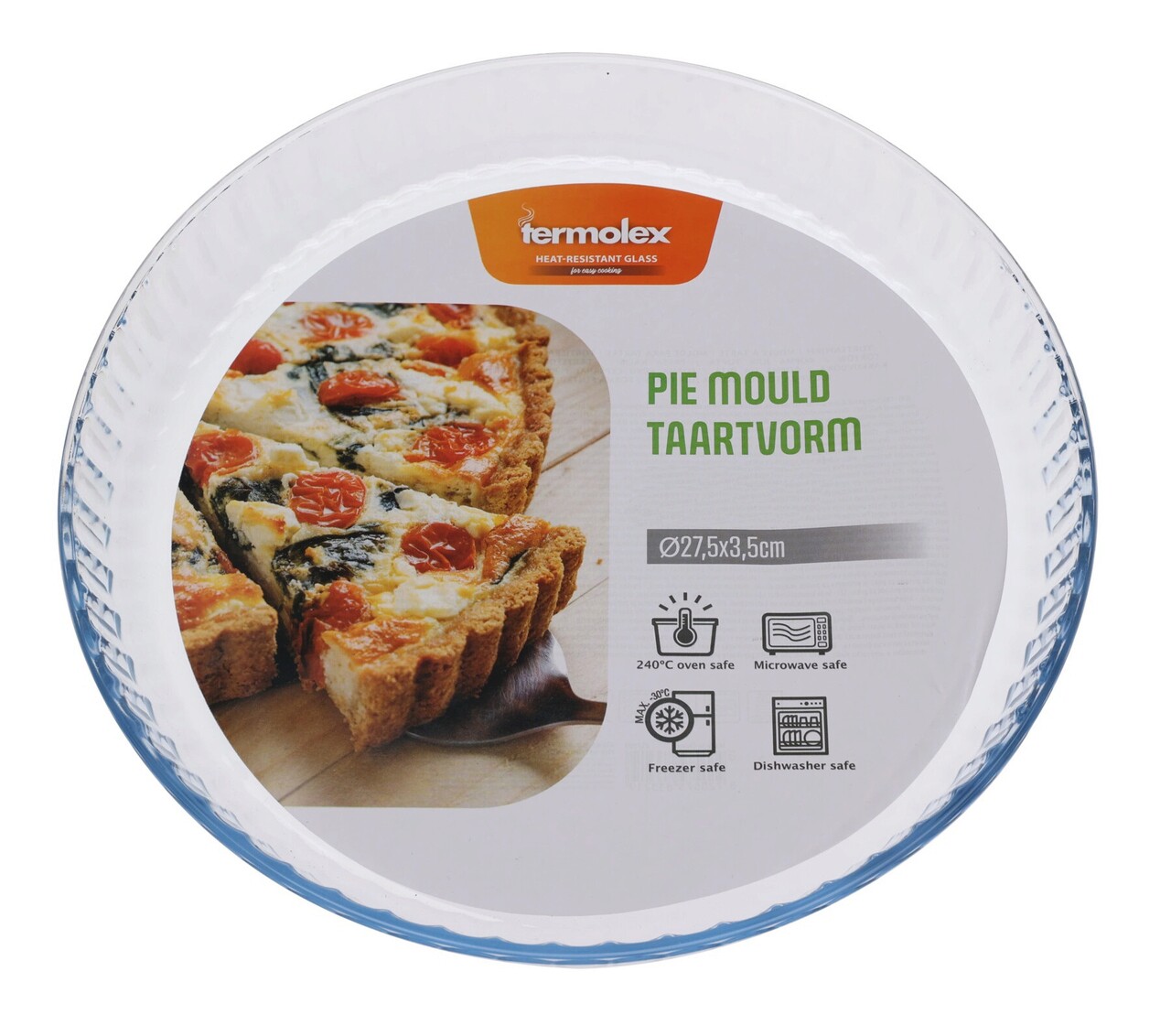 Tava de copt pentru tarta Round, 27.5x3.5 cm, sticla borosilicata, transparent - imagine 3